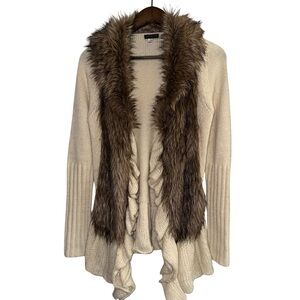Venus Faux Fur Collar Cardigan Cream Open Front Knit Sweater Cozy Fall Boho